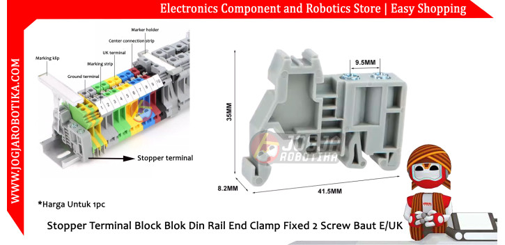 Stopper Terminal Block Blok Din Rail End Clamp Fixed 2 Screw Baut E/UK