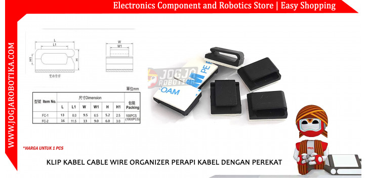 FC-1 KLIP KABEL CABLE WIRE ORGANIZER PERAPI KABEL DENGAN PEREKAT - HITAM