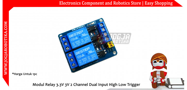 Modul Relay 3.3V 3V 2 Channel Dual Input High Low Trigger