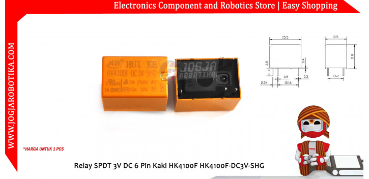 Relay SPDT 3V DC 6 Pin Kaki HK4100F HK4100F-DC3V-SHG