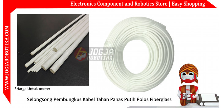 Selongsong Pembungkus Kabel Tahan Panas Putih Polos Fiberglass Sleeve - 4mm