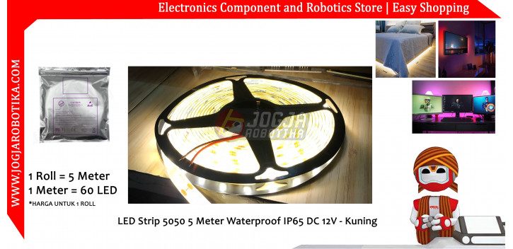 LED Strip Yellow 5050 5 Meter Waterproof IP65 DC 12V - Kuning