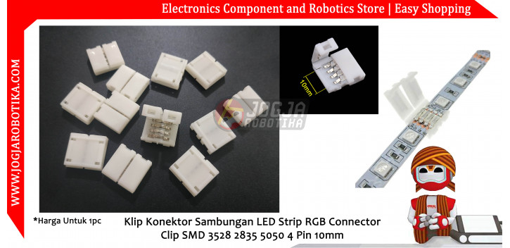 Klip Konektor Sambungan LED Strip RGB Connector Clip SMD 3528 2835 5050 4 Pin 10mm