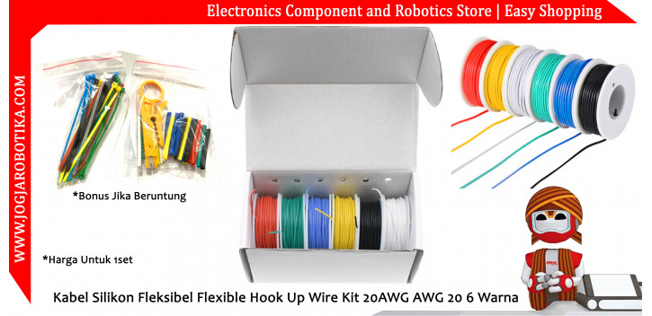 Kabel Silikon Fleksibel Flexible Hook Up Wire Kit 20AWG AWG 20 6 Warna