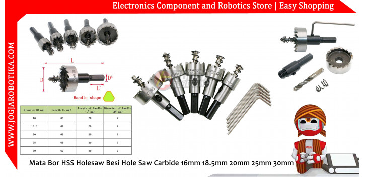 Mata Bor HSS Holesaw Besi Hole Saw Carbide 16mm 18.5mm 20mm 25mm 30mm