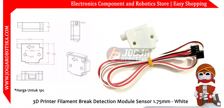 3D Printer Filament Break Detection Module Sensor 1.75mm - White