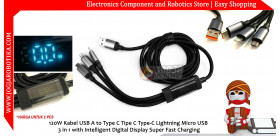 120W Kabel USB A to Type C Tipe C Type-C Lightning Micro USB 3 in 1 with Intelligent Digital Display Super Fast Charging