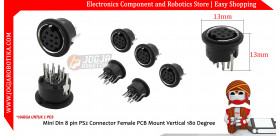 Mini Din 8 pin PS2 Connector Female PCB Mount Vertical 180 Degree