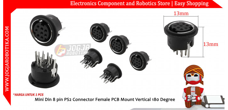 Mini Din 8 pin PS2 Connector Female PCB Mount Vertical 180 Degree