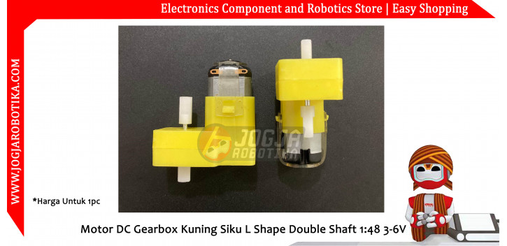 Motor DC Gearbox Kuning Siku L Shape Double Shaft 1:48 3-6V
