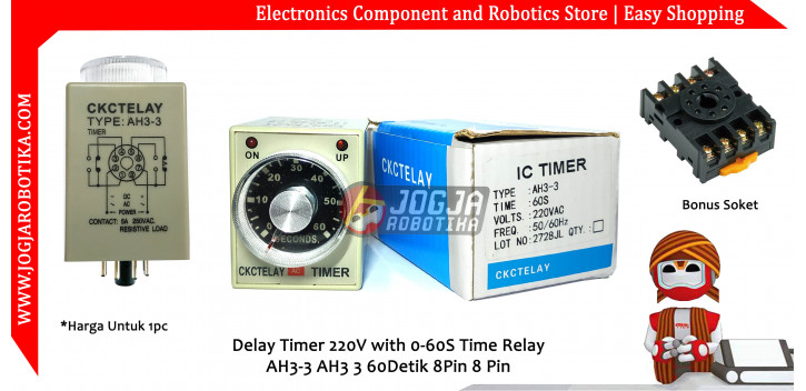 Delay Timer 220V with 0-60S Time Relay AH3-3 AH3 3 60Detik 8Pin 8 Pin