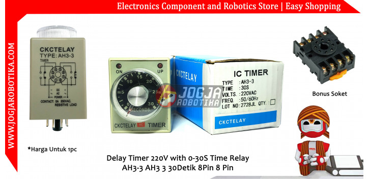 Delay Timer 220V with 0-30S Time Relay AH3-3 AH3 3 30Detik 8Pin 8 Pin