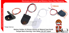 Battery Holder 1X CR2032 CR2025 3V Baterai Case Kotak Tempat Batre Kancing 1 Slot Saklar ON OFF Kabel - Hitam