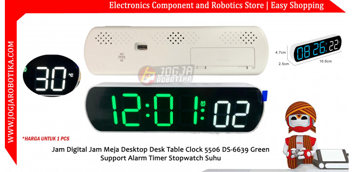 Jam Digital Jam Meja Desktop Desk Table Clock 5506 DS-6639 Green Support Alarm Timer Stopwatch Suhu