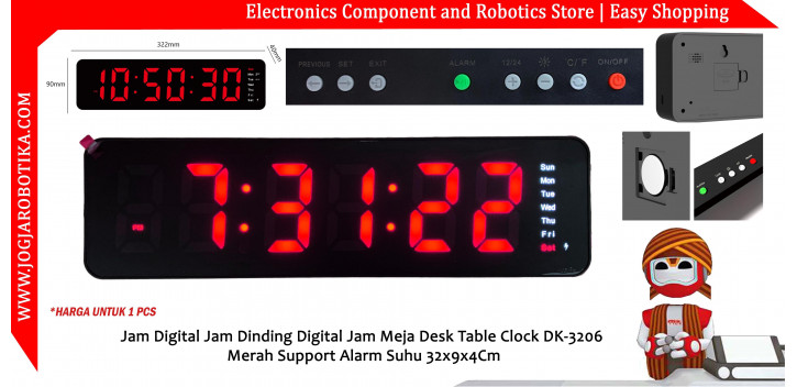 Jam Digital Jam Dinding Digital Jam Meja Desk Table Clock DK-3206 Merah Support Alarm Suhu 32x4x9Cm