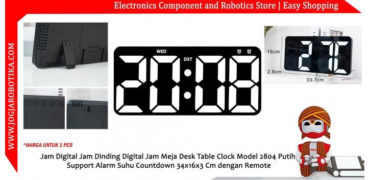 Jam Digital Jam Dinding Digital Jam Meja Desk Table Clock Model 2804 Putih Support Alarm Suhu Coubtdown 34x16x3 Cm dengan Remote