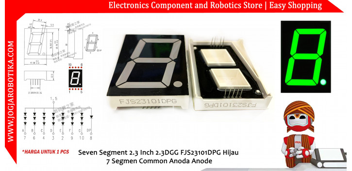 Seven Segment 2.3 Inch 2.3DGG Hijau 7 Segmen Common Anoda Anode