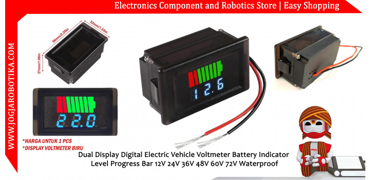 Dual Display Digital Voltmeter Battery Indicator Level Progress Bar 12V 24V 36V 48V 60V