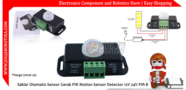 Saklar Otomatis Sensor Gerak PIR Motion Sensor Detector 12V 24V PIR-8
