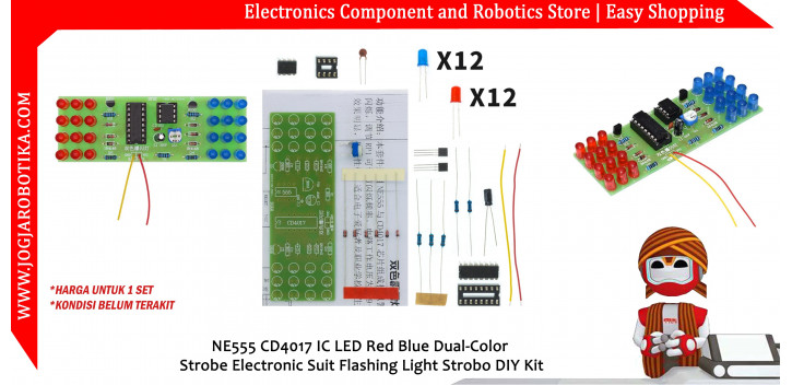 NE555 CD4017 IC LED Red Blue Dual-Color Strobe Electronic Suit Flashing Light Strobo DIY Kit