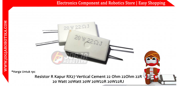 Resistor R Kapur RX27 Vertical Cement 22 Ohm 22Ohm 22R 20 Watt 20Watt 20W 20W22R 20W22RJ