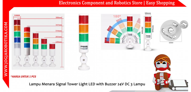 Lampu Menara Signal Tower Light LED with Buzzer 24V DC 2 Lampu