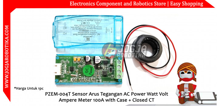 PZEM-004T Sensor Arus Tegangan AC Power Watt Volt Ampere Meter 100A with Case + Closed CT