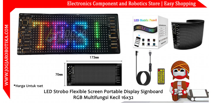 LED Strobo Flexible Screen Portable Display Signboard RGB Multifungsi Kecil 16x32