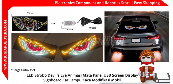 LED Strobo Devil’s Eye Animasi Mata Panel USB Screen Display Signboard Car Lampu Kaca Modifikasi Mobil