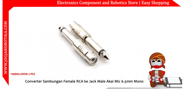 Converter Sambungan Female RCA ke Jack Male Akai Mic 6.5mm Mono