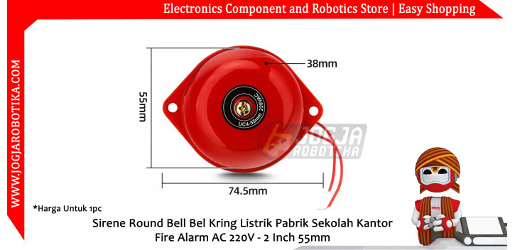 Sirene Round Bell Bel Kring Listrik Pabrik Sekolah Kantor Fire Alarm AC 220V - 2 Inch 55mm