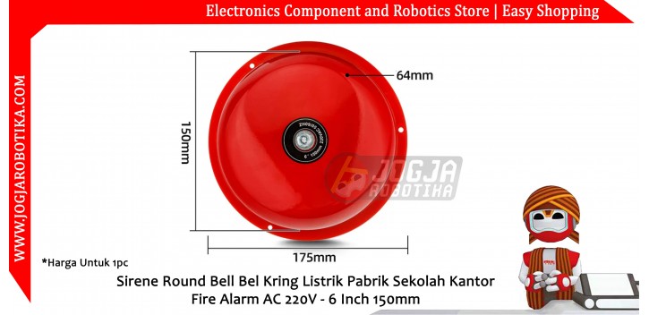Sirene Round Bell Bel Kring Listrik Pabrik Sekolah Kantor Fire Alarm AC 220V - 6 Inch 150mm