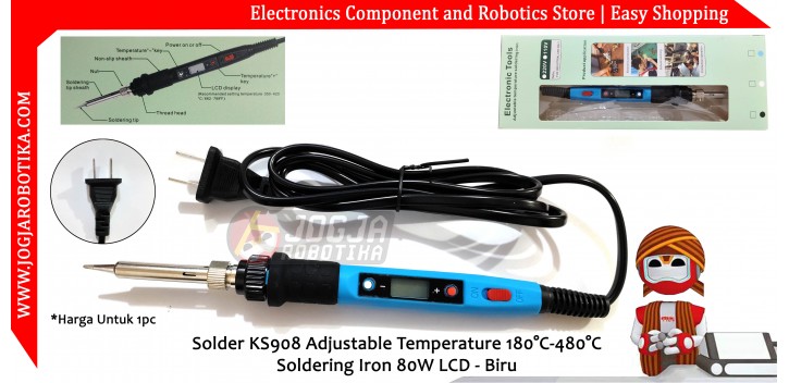 Solder KS908 Adjustable Temperature 180°C-480°C Soldering Iron 80W LCD - Biru