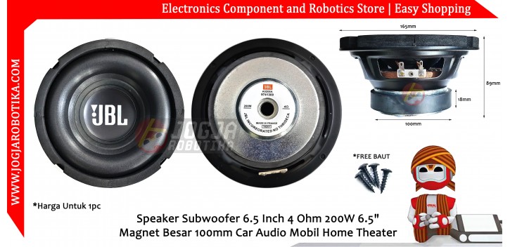 Speaker Subwoofer 6.5 Inch 4 Ohm 200W 6.5" Magnet Besar 100mm Car Audio Mobil Home Theater