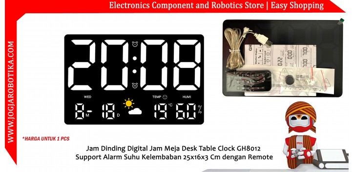 Jam Dinding Digital Jam Meja Desk Table Clock GH8012 Support Alarm Suhu Kelembaban 25x16x3 Cm dengan Remote