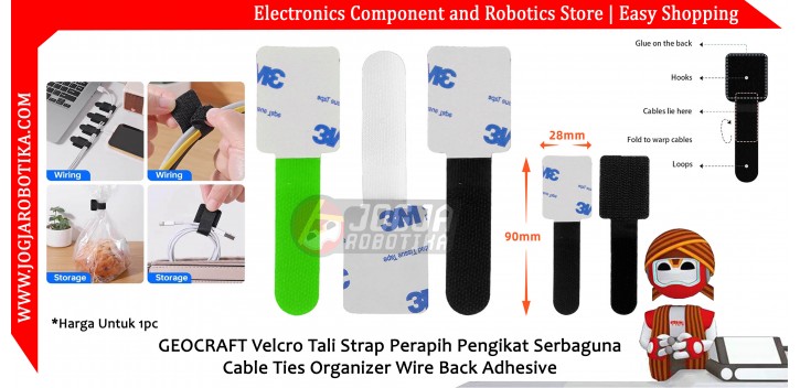 GEOCRAFT Velcro Tali Strap Perapih Pengikat Serbaguna Cable Ties Organizer Wire Back Adhesive