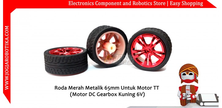 Roda Merah Metalik 65mm Untuk Motor TT (Motor DC Gearbox Kuning 6V)