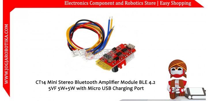 CT14 Mini Stereo Bluetooth Amplifier Module BLE 4.2 5VF 5W+5W with Micro USB Charging Port