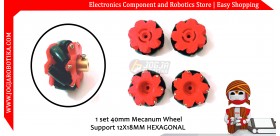 1 set 40mm Mecanum Wheel Merah Support 12X18mm Hexagonal HUB