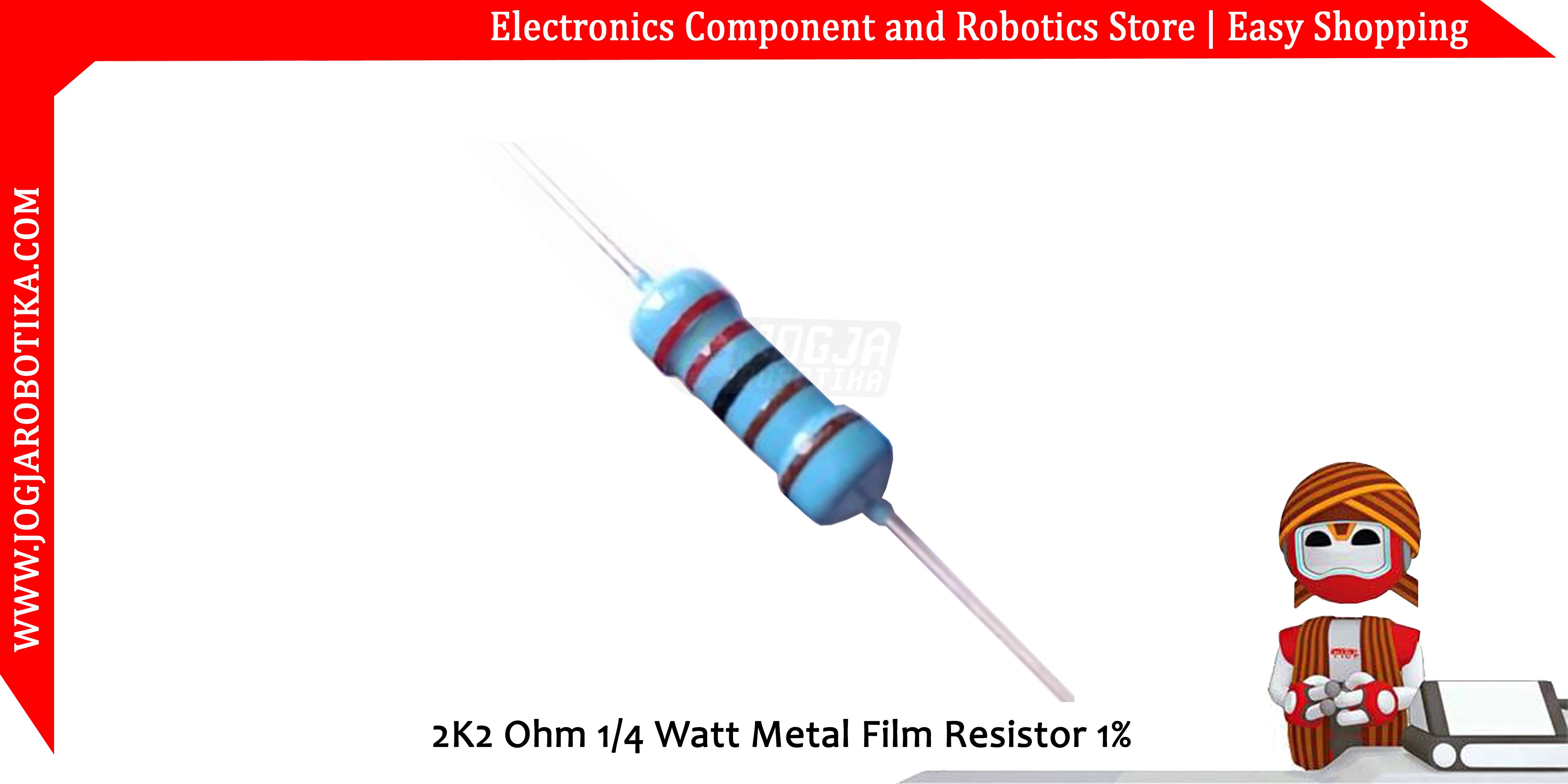 Jual 2K2 Ohm 1/4 Watt Metal Film Resistor 1%