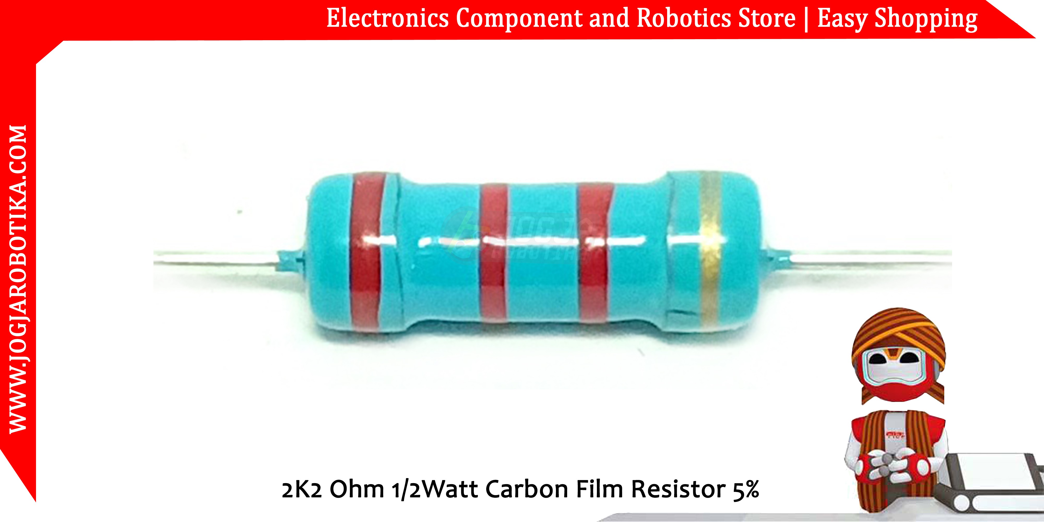 Jual 2K2 Ohm 1/2Watt Carbon Film Resistor