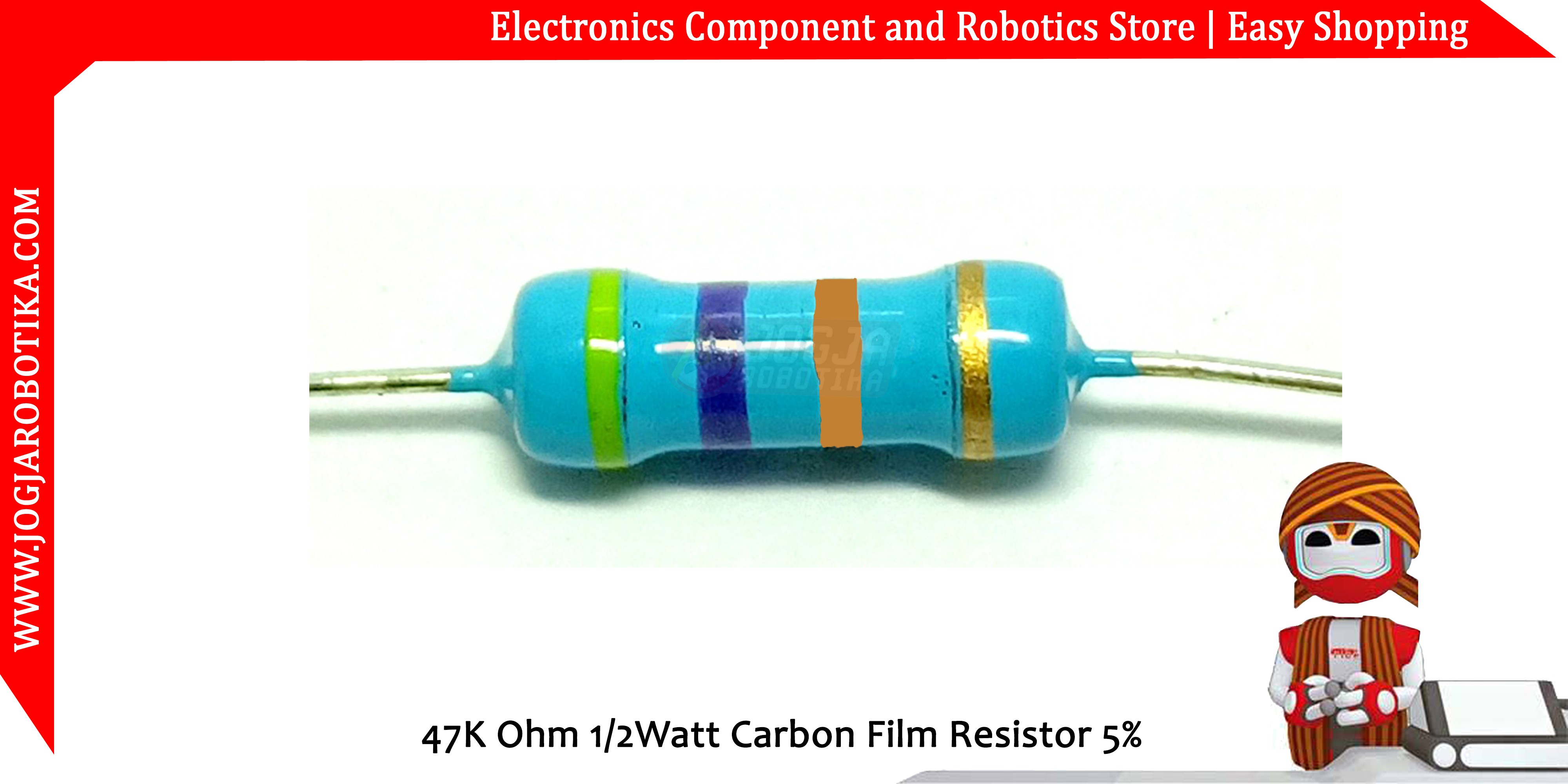 Jual 47K Ohm 1/2Watt Carbon Film Resistor