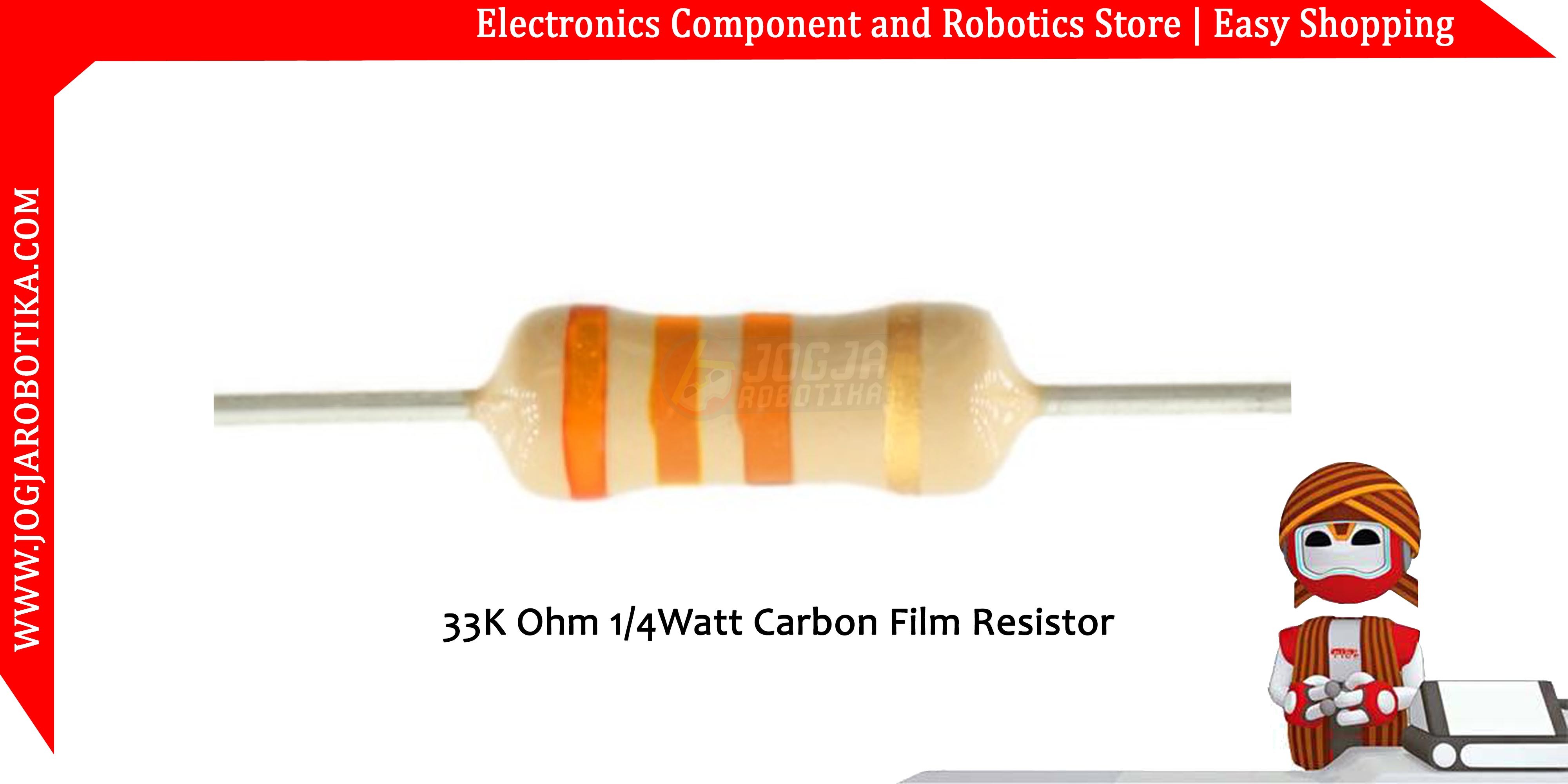 Jual 33 K Ohm 1/4Watt Carbon Film Resistor