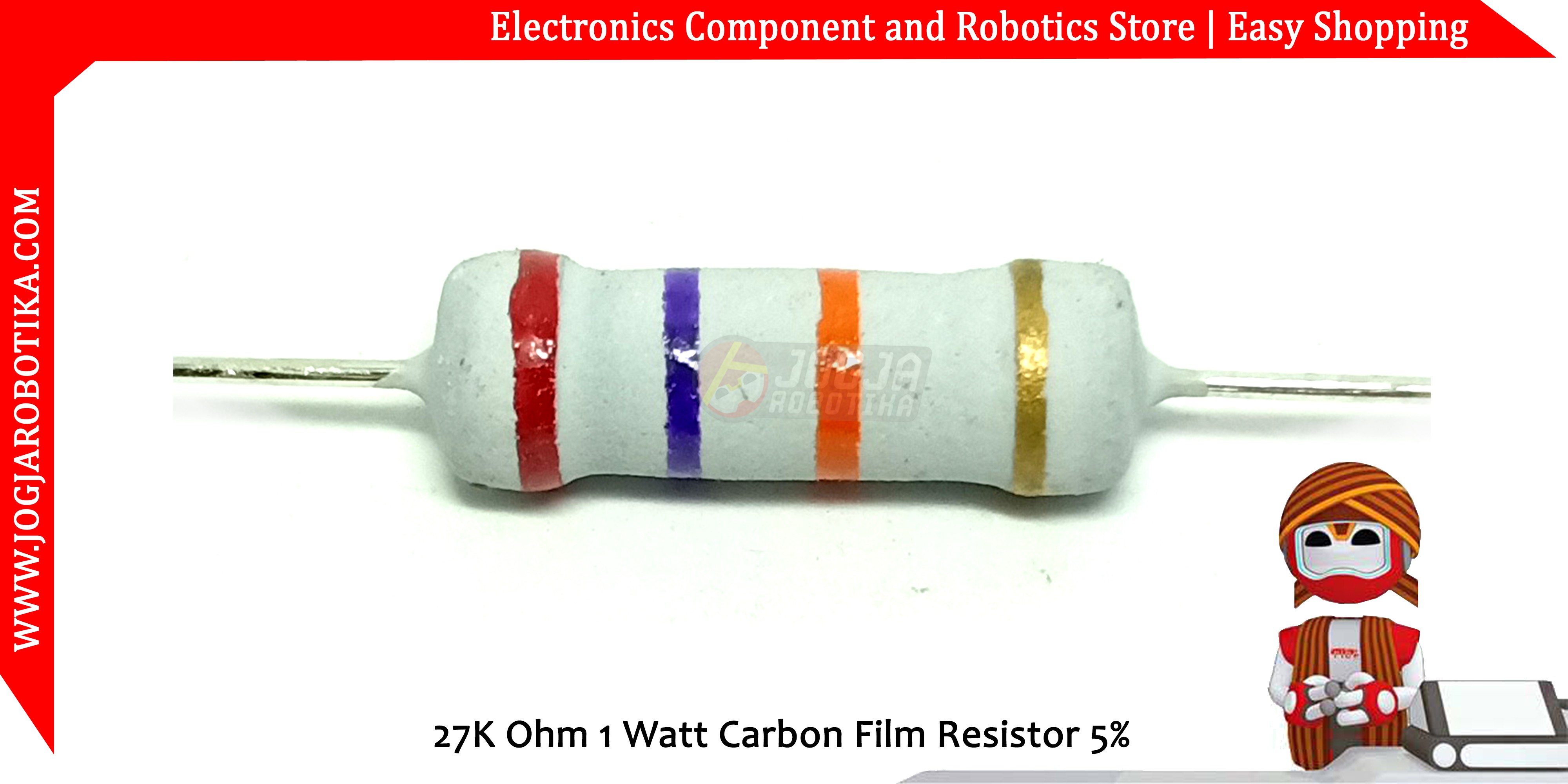 Jual 27K Ohm 1 Watt Carbon Film Resistor