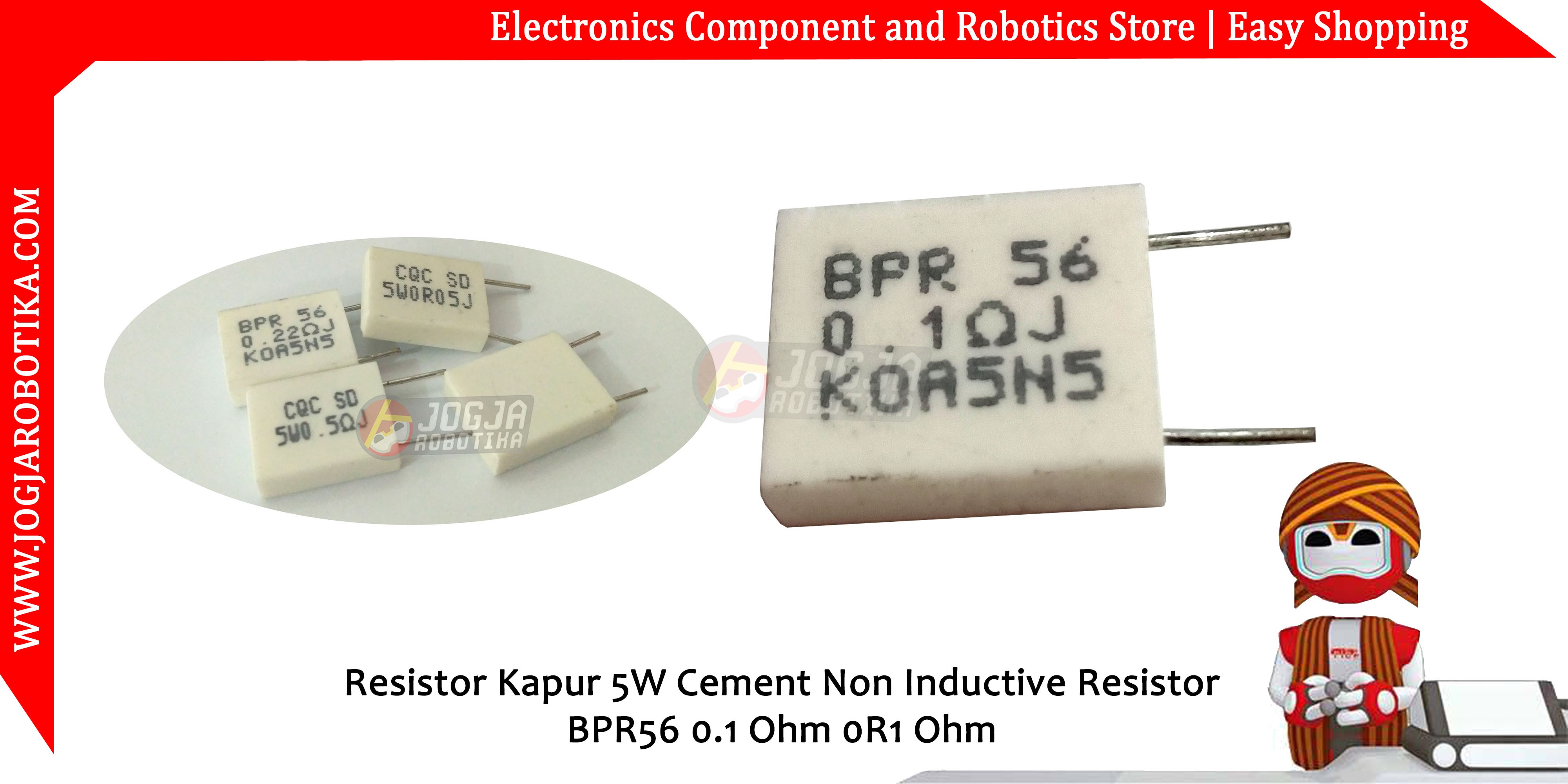 Resistor Kapur 5W Cement Non Inductive Resistor BPR56 0.1 Ohm 0R1 Ohm ...