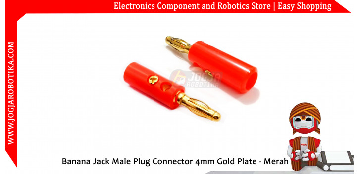Banana Jack Male Plug Connector 4mm Gold Plate - Merah