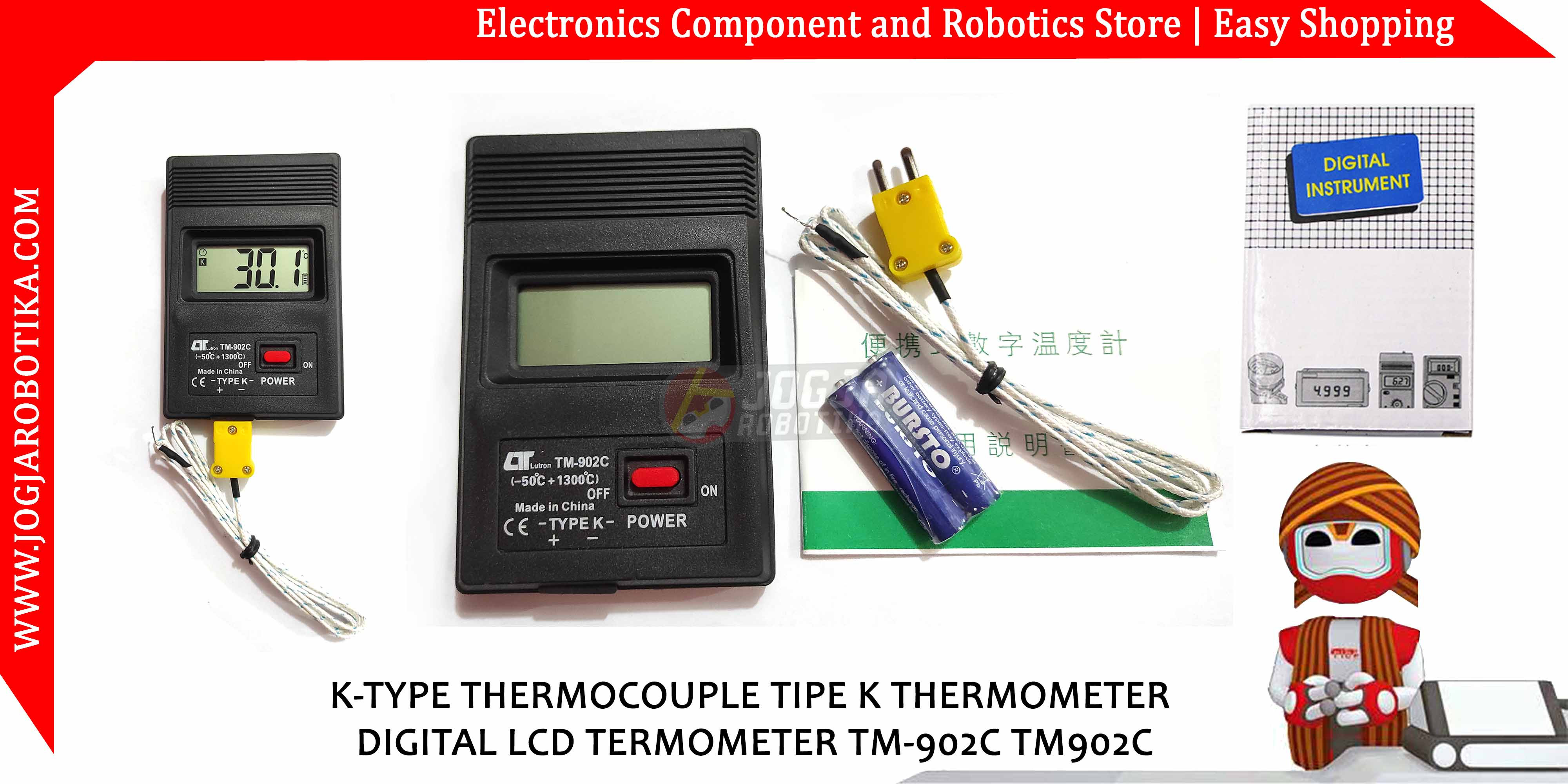 K-TYPE THERMOCOUPLE TIPE K THERMOMETER DIGITAL LCD TERMOMETER TM-902C ...