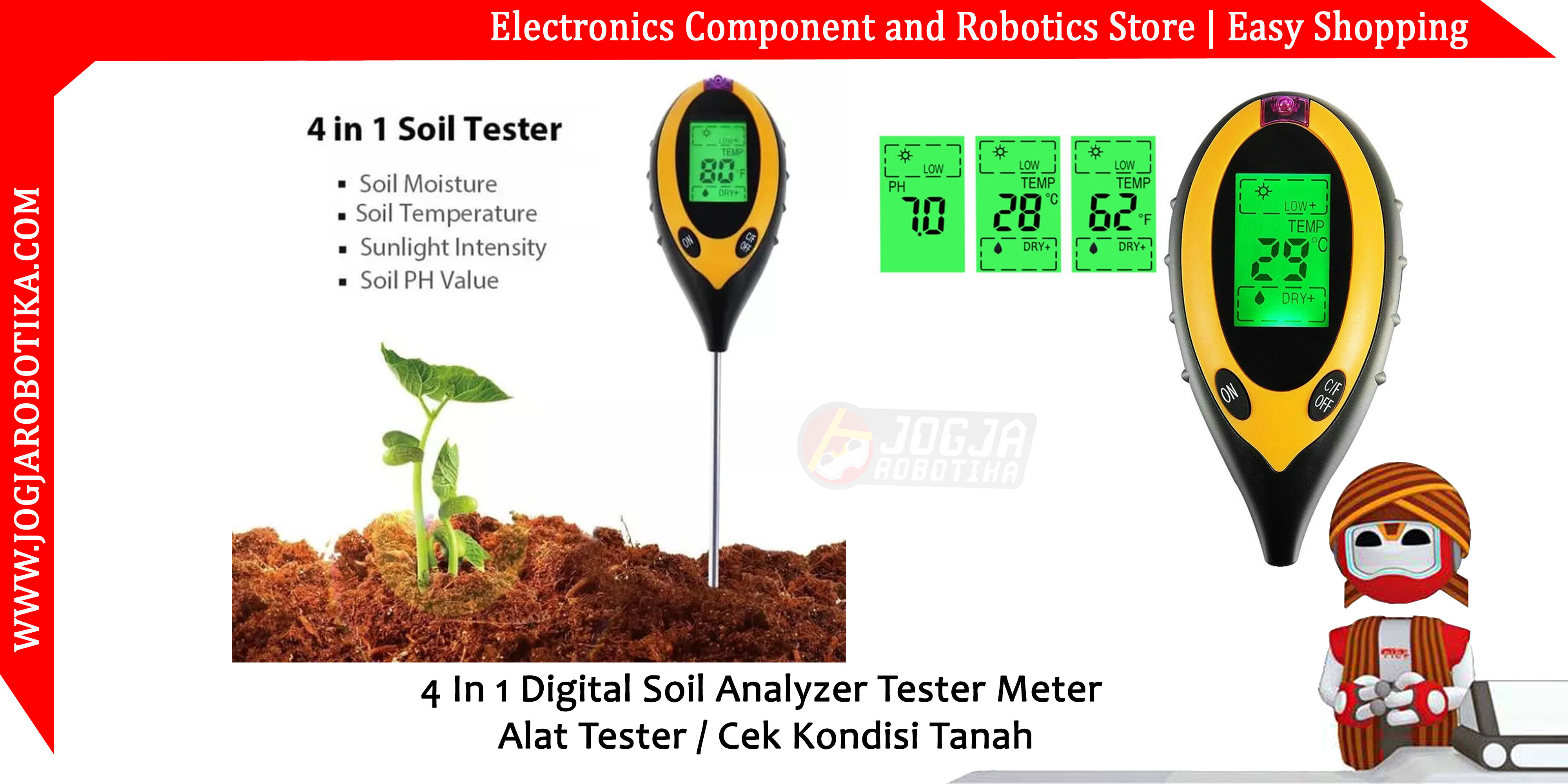 4 In 1 Digital Soil Analyzer Tester Meter Alat Ukur Kondisi Tanah