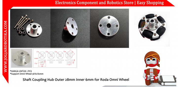 Shaft Coupling Hub Outer 28mm Inner 6mm for Roda Omni Wheel