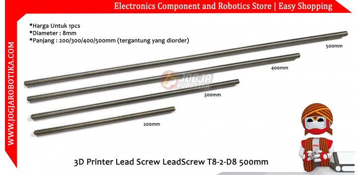 Besi Ulir CNC 3D Printer Lead Screw LeadScrew T8-2-D8 500mm
